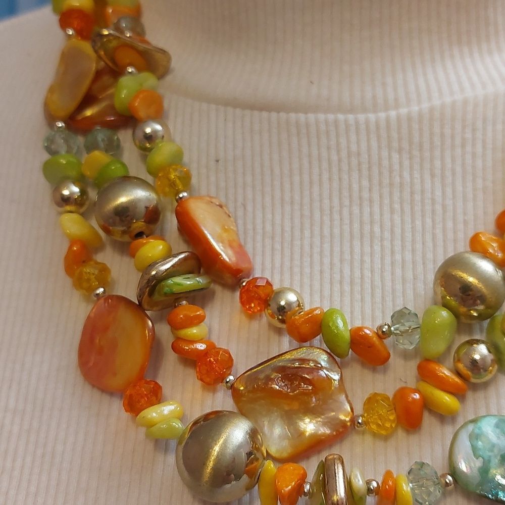 Vibrant Multicolor Triple Strand Statement Neckla… - image 4